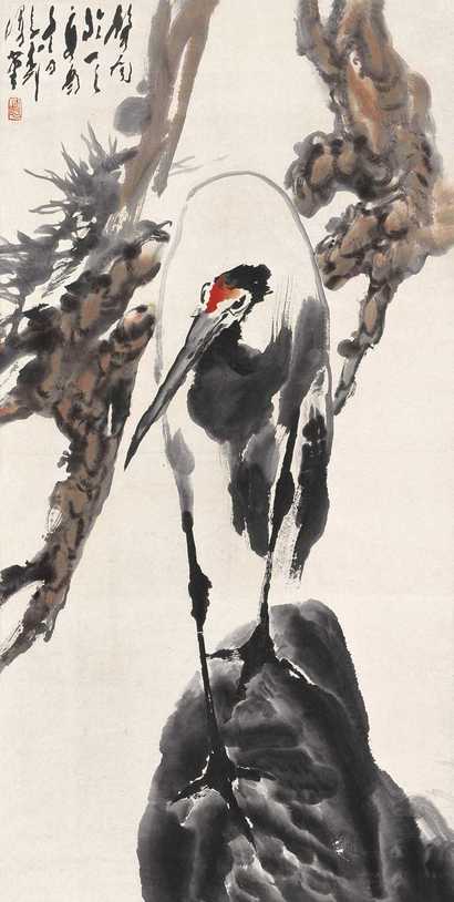 王子武 辛酉（1981年）作 松鹤图 立轴